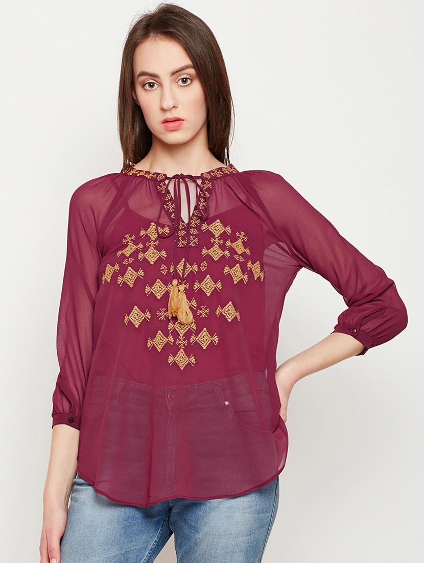 embroidered sheer peasant top - 16133738 - Zoom Image - 1