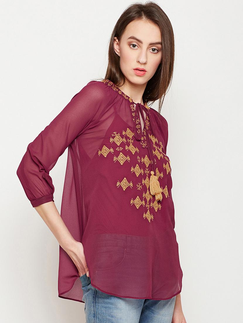 embroidered sheer peasant top - 16133738 - Zoom Image - 2