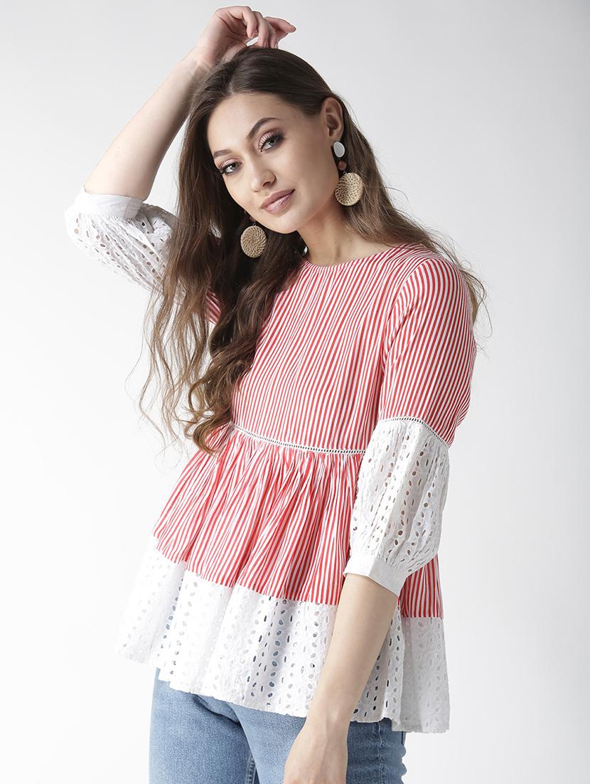 schiffli panel striped top - 16134483 - Zoom Image - 1