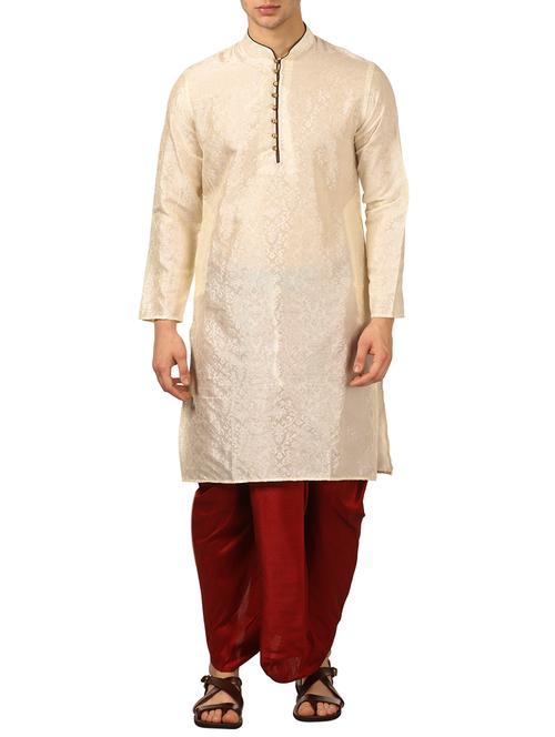 beige silk blend dhoti kurta set - 16134947 - Standard Image - 1