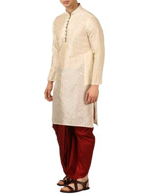 beige silk blend dhoti kurta set - 16134947 - Standard Image - 2