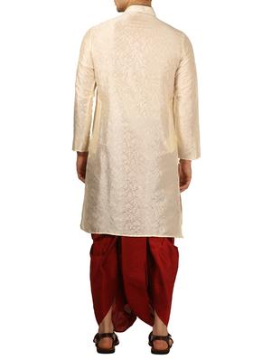beige silk blend dhoti kurta set - 16134947 - Standard Image - 3