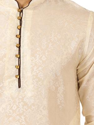 beige silk blend dhoti kurta set - 16134947 - Standard Image - 4