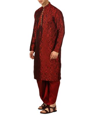 red silk blend dhoti kurta set - 16134954 - Standard Image - 2