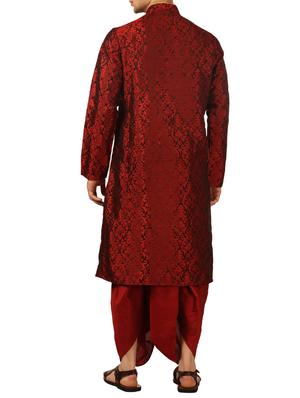 red silk blend dhoti kurta set - 16134954 - Standard Image - 3