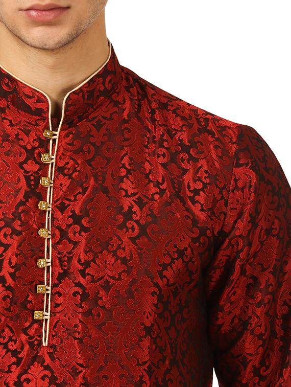 red silk blend dhoti kurta set - 16134954 - Zoom Image - 4