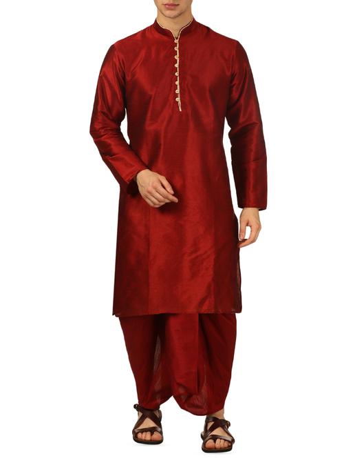 red silk blend dhoti kurta set - 16134957 - Standard Image - 1