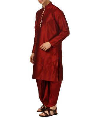 red silk blend dhoti kurta set - 16134957 - Standard Image - 2