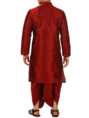 red silk blend dhoti kurta set - 16134957 - Standard Image - 3