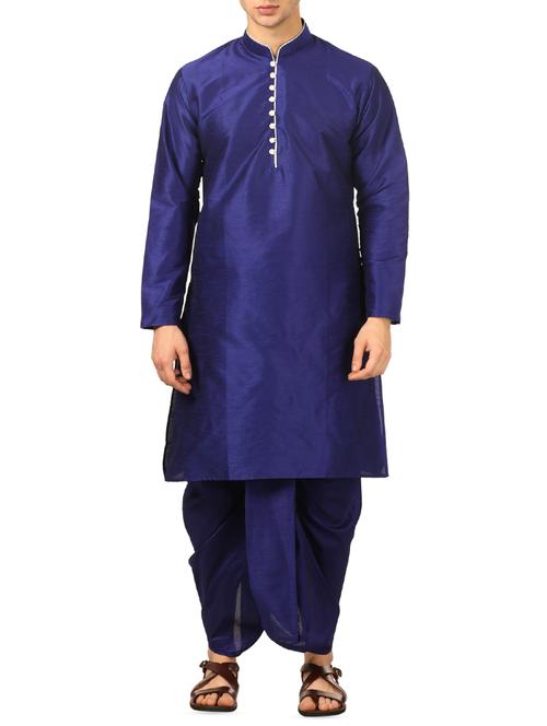 blue silk blend dhoti kurta set - 16134962 - Standard Image - 1