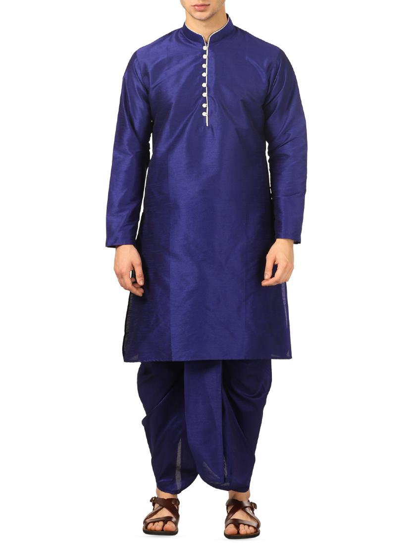 blue silk blend dhoti kurta set - 16134962 - Zoom Image - 1