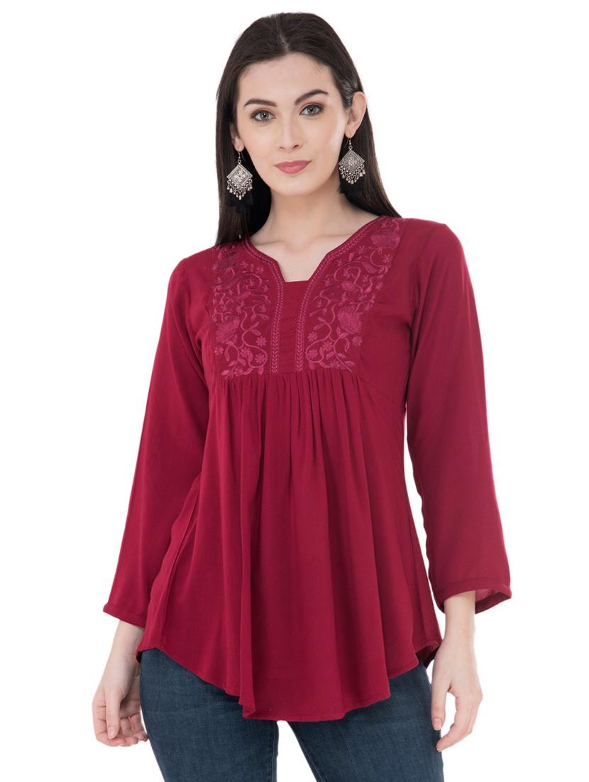 gather detail embroidered tunic - 16135001 - Zoom Image - 1