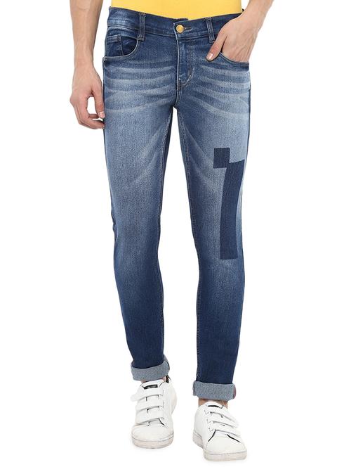 blue cotton patched jeans - 16135111 - Standard Image - 1