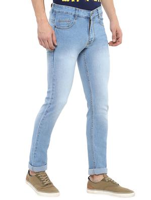 light blue cotton blend heavy washed jeans - 16135124 - Standard Image - 2
