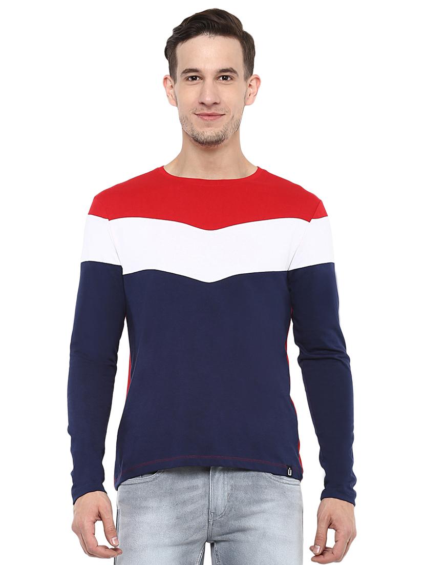 navy blue color block tshirt - 16135139 - Zoom Image - 1