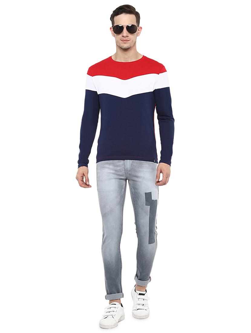 navy blue color block tshirt - 16135139 - Zoom Image - 4