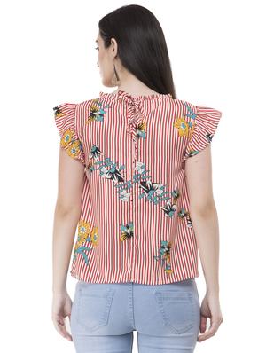 ruffle detail striped floral top - 16135680 - Standard Image - 3