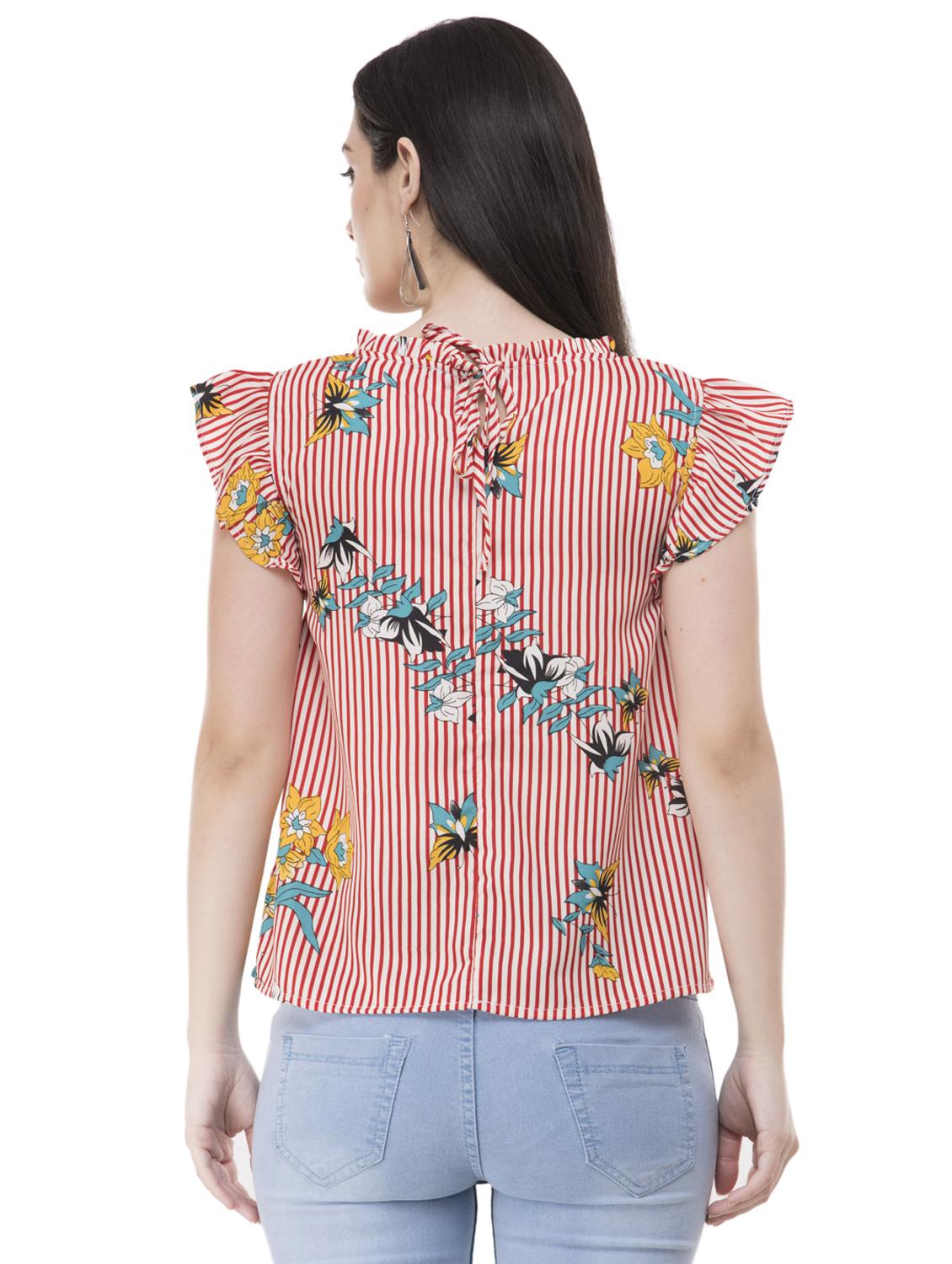 ruffle detail striped floral top - 16135680 - Zoom Image - 3