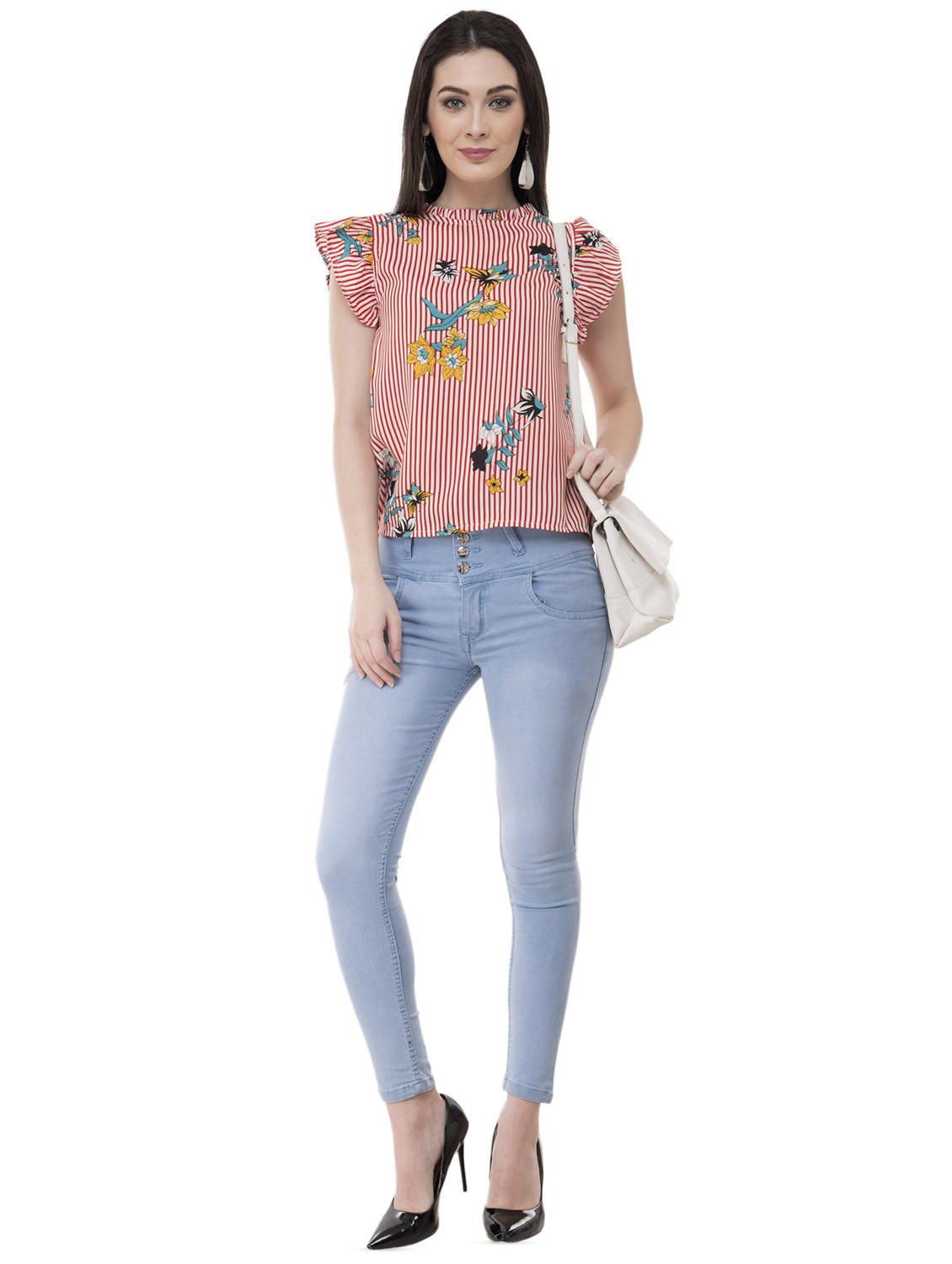 ruffle detail striped floral top - 16135680 - Zoom Image - 4
