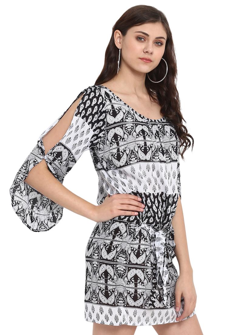 slit sleeved belted dress - 16136106 - Zoom Image - 2