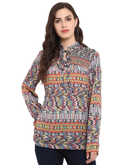 tie up neck geometric top - 16136110 - Standard Image - 1