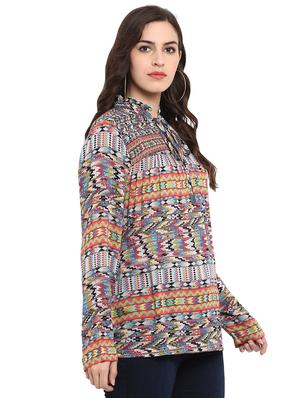 tie up neck geometric top - 16136110 - Standard Image - 2