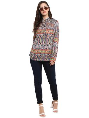 tie up neck geometric top - 16136110 - Standard Image - 4