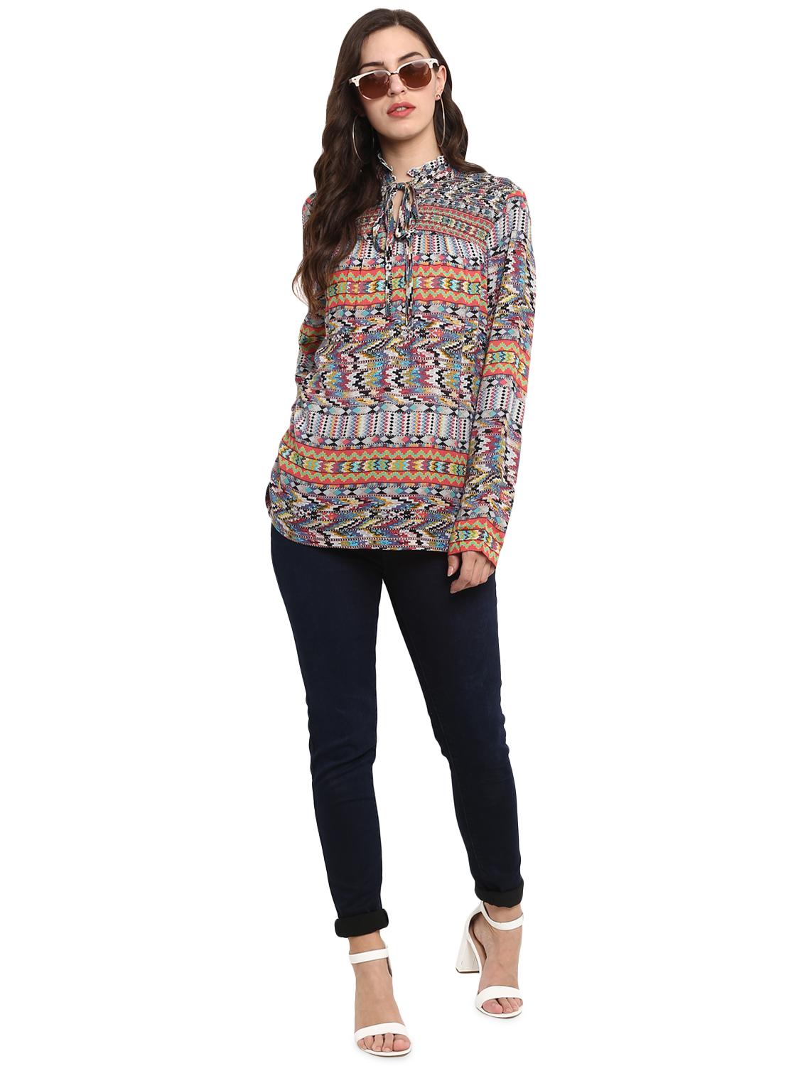 tie up neck geometric top - 16136110 - Zoom Image - 4