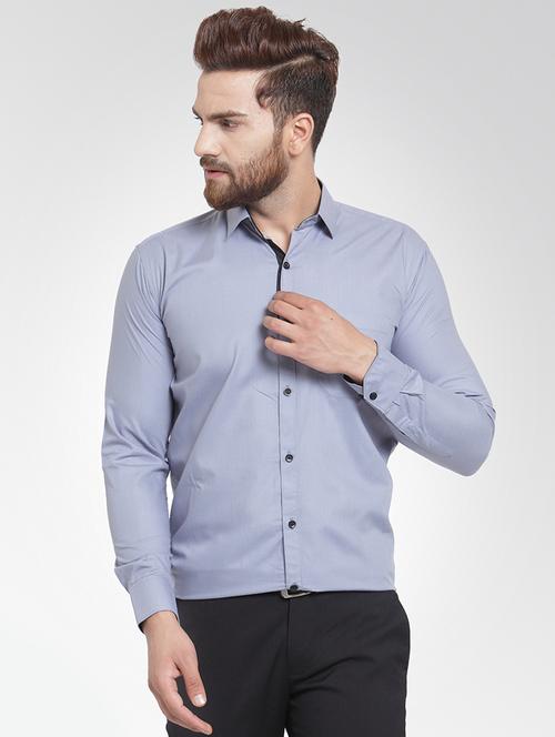 grey solid formal shirt - 16137212 - Standard Image - 1