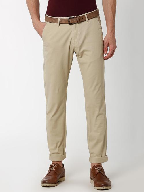beige solid chinos - 16137403 - Standard Image - 1