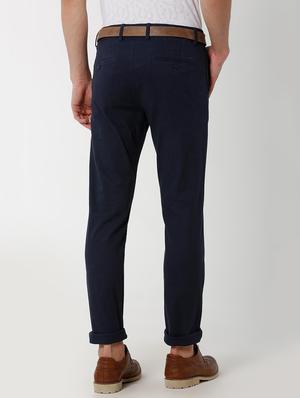 navy blue solid chinos - 16137404 - Standard Image - 3