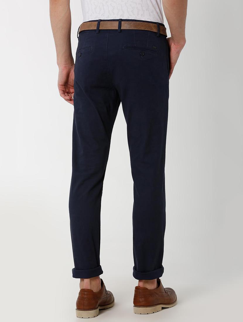 navy blue solid chinos - 16137404 - Zoom Image - 3