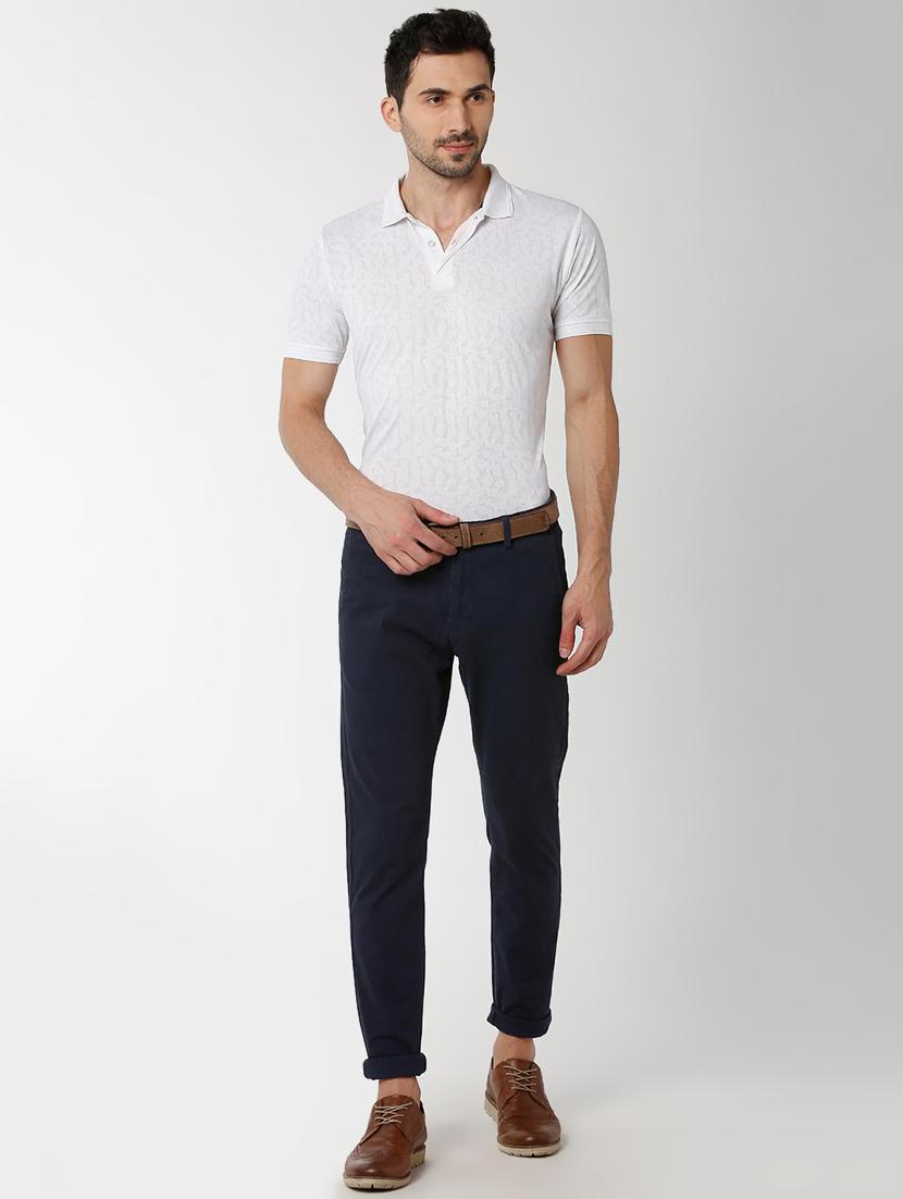 navy blue solid chinos - 16137404 - Zoom Image - 4