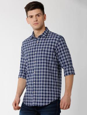 navy blue checkered casual shirt - 16137426 - Standard Image - 2