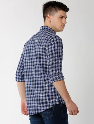 navy blue checkered casual shirt - 16137426 - Standard Image - 3