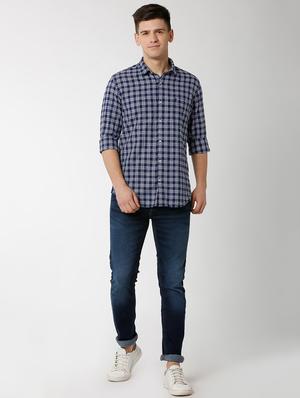 navy blue checkered casual shirt - 16137426 - Standard Image - 4