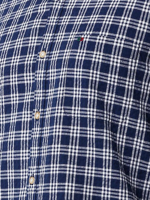 navy blue checkered casual shirt - 16137426 - Zoom Image - 5