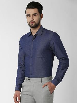 navy blue cotton formal shirt - 16137437 - Standard Image - 2