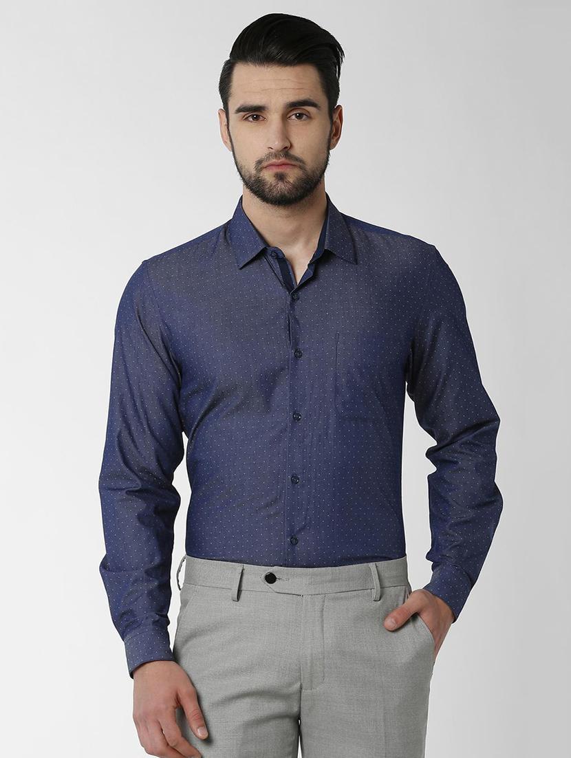 navy blue cotton formal shirt - 16137437 - Zoom Image - 1