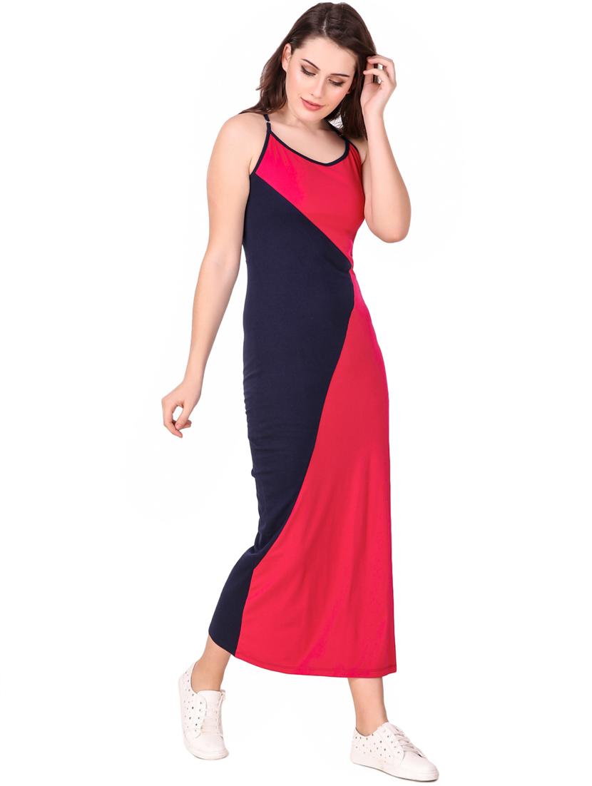 crossover detail color block high slit dress - 16137575 - Zoom Image - 2