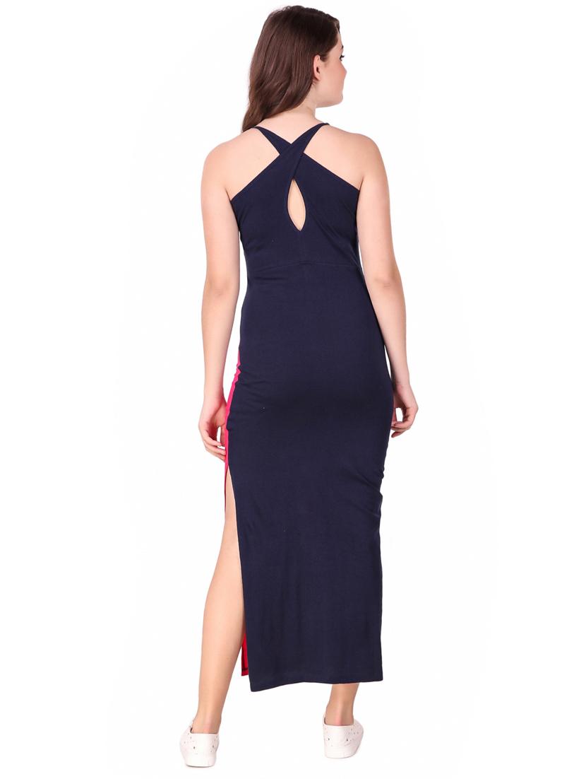 crossover detail color block high slit dress - 16137575 - Zoom Image - 3