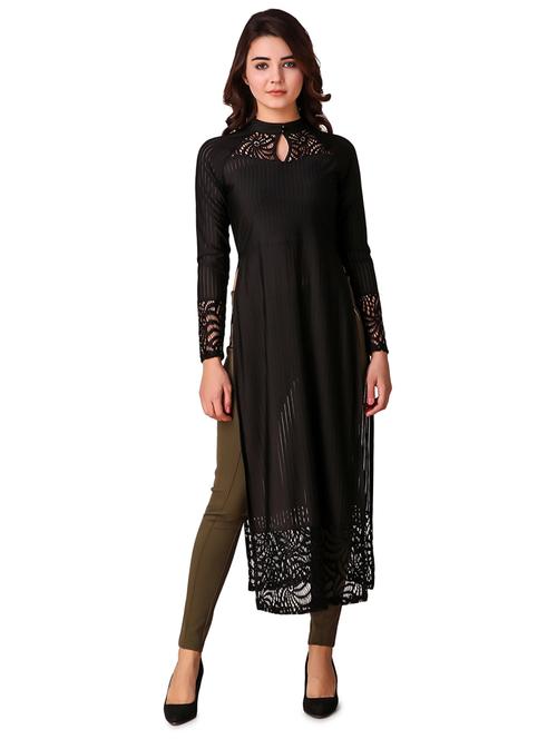 self striped lace panel tunic - 16137663 - Standard Image - 1