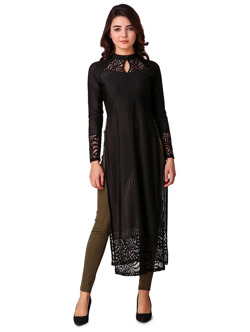 self striped lace panel tunic - 16137663 - Zoom Image - 1