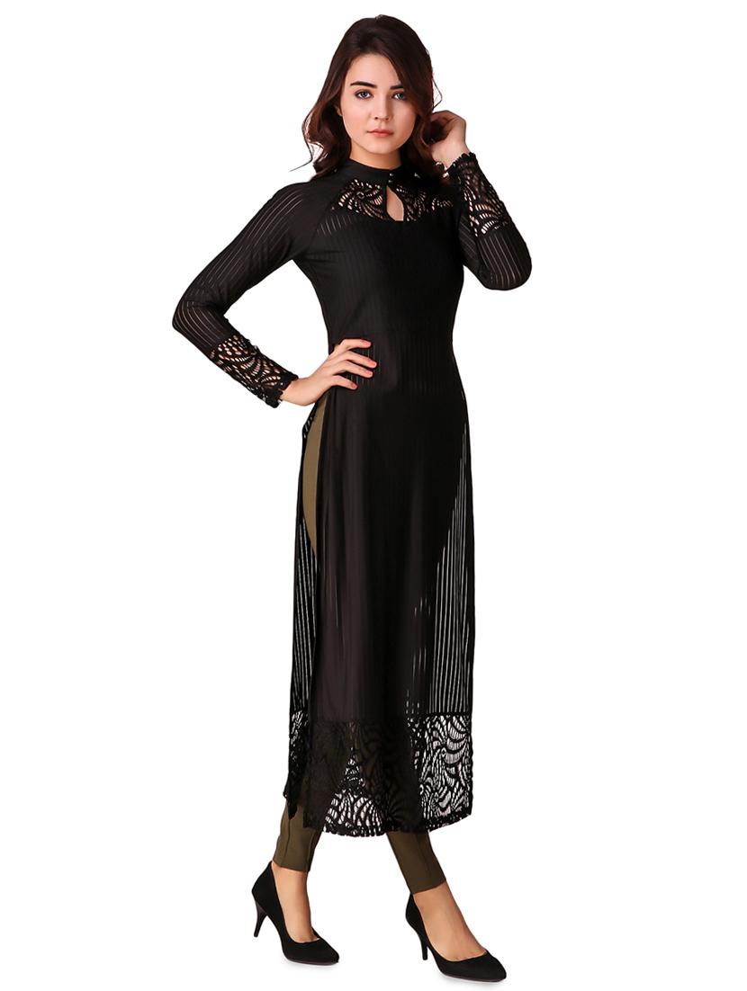 self striped lace panel tunic - 16137663 - Zoom Image - 2