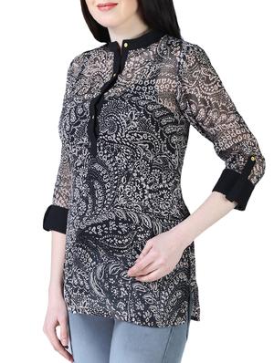 roll up sleeved boho print tunic - 16137828 - Standard Image - 2