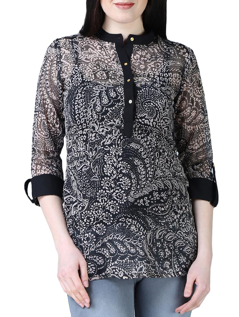 roll up sleeved boho print tunic - 16137828 - Zoom Image - 1