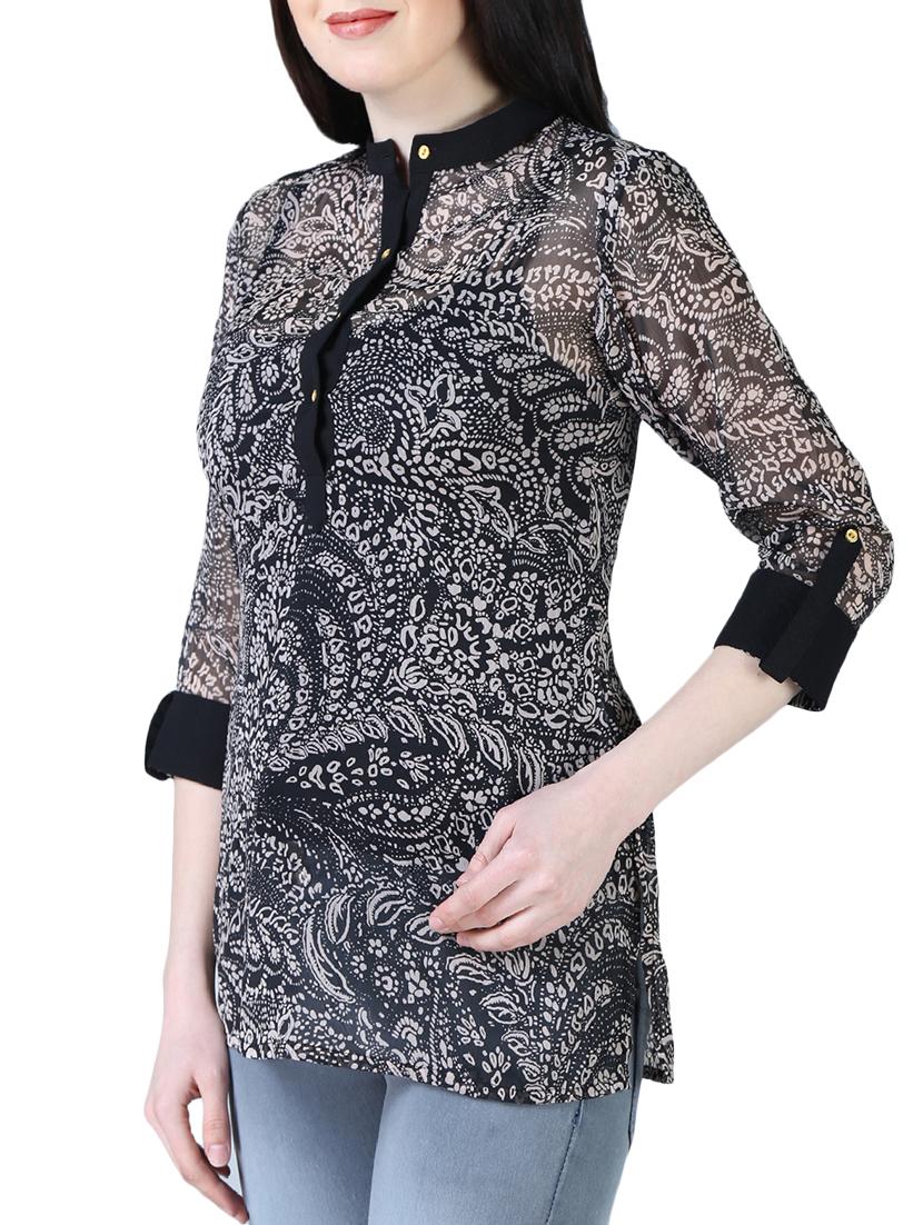 roll up sleeved boho print tunic - 16137828 - Zoom Image - 2