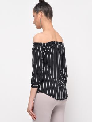 off shoulder button up striped top - 16138248 - Standard Image - 3