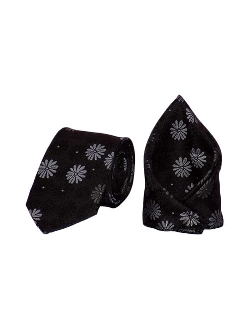black micro fiber tie and pocket square - 16138507 - Standard Image - 1
