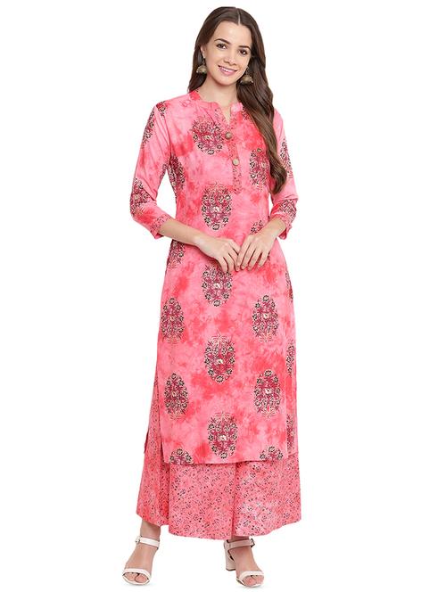 pink floral kurta with palazzo set - 16138556 - Standard Image - 1